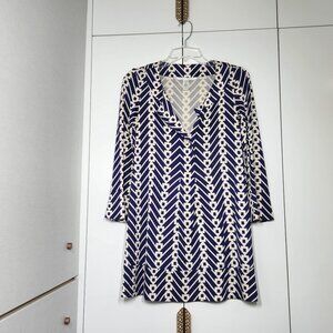 Diane Von Furstenberg 100% Silk Dress Women's Size 0 Blue and Beige Mini